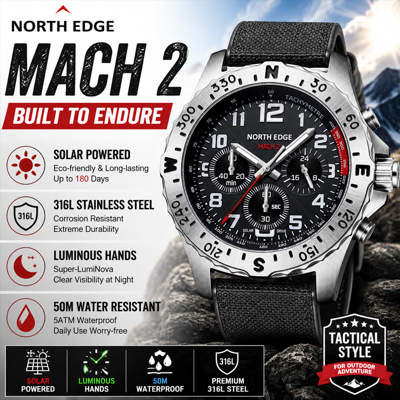 Solar Powered Watch - NORTH EDGE MACH 2 Men's Watches